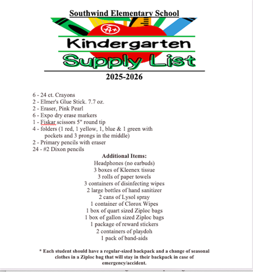 Kdg Supply List 2025-2026
